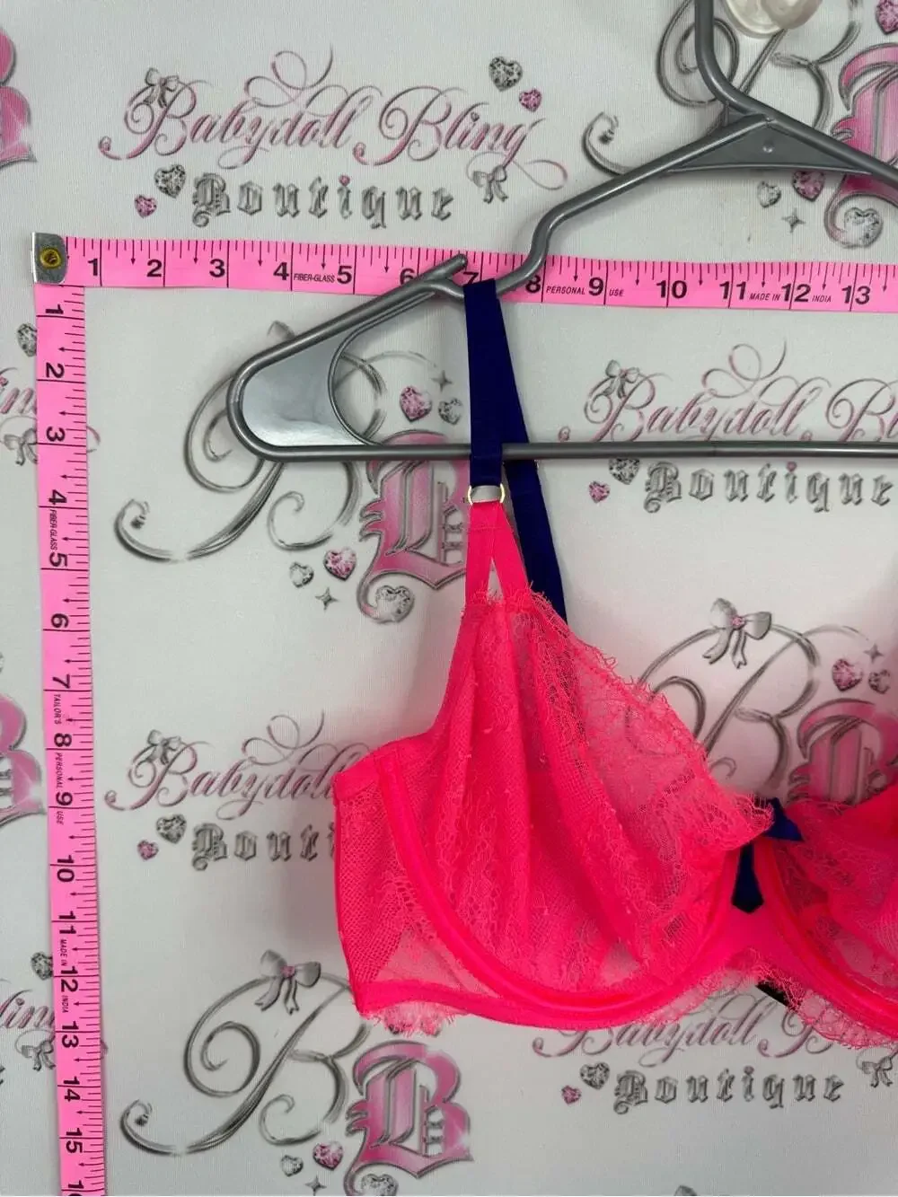 Victoria's Secret Neon Pink Lace Underwire Bra with purple Straps